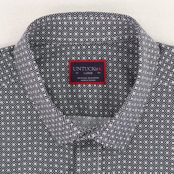 UNTUCKit Kamari Performance Button Front Shirt Mens Large Blue Geometric Nylon - Picture 3 of 5